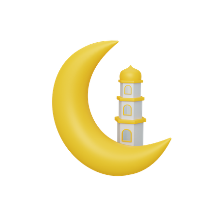 Luna creciente con mezquita  3D Illustration