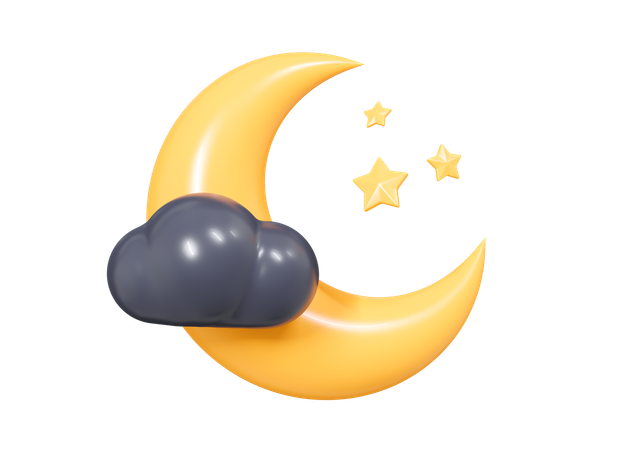 Luna creciente con nubes y estrellas  3D Icon