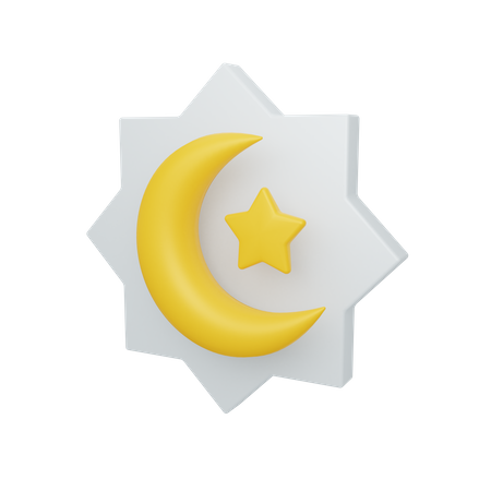 Luna creciente y estrella con adorno.  3D Illustration