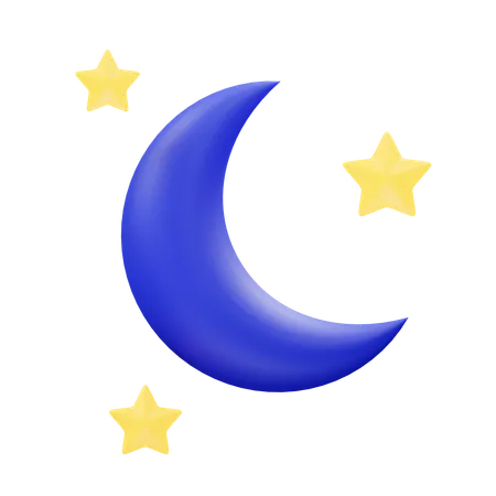 Luna creciente y estrellas  3D Icon