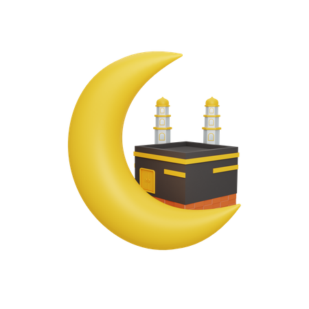 Luna creciente y Kaaba  3D Illustration