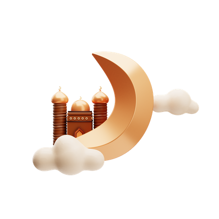 Luna de Ramadán con mezquita  3D Illustration