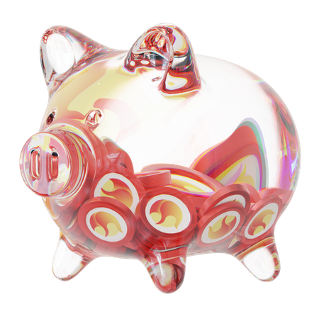 Luna-Sparschwein aus klarem Glas mit abnehmendem Stapel an Kryptomünzen  3D Icon