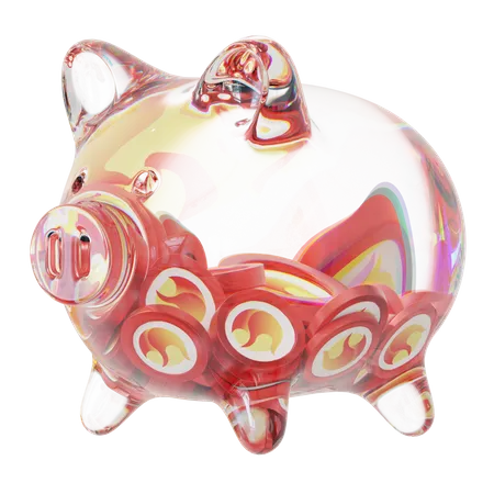 Luna-Sparschwein aus klarem Glas mit abnehmendem Stapel an Kryptomünzen  3D Icon
