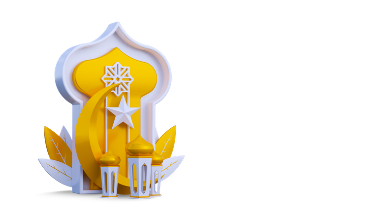 Luna y adorno ramadán  3D Icon