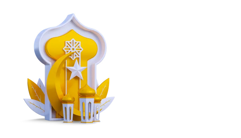 Luna y adorno ramadán  3D Illustration