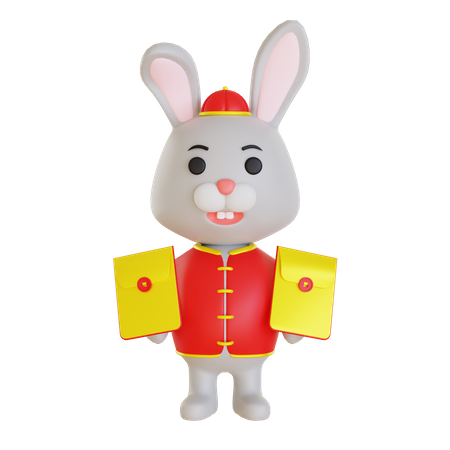 Lunar Rabbit Holding Angpao  3D Illustration