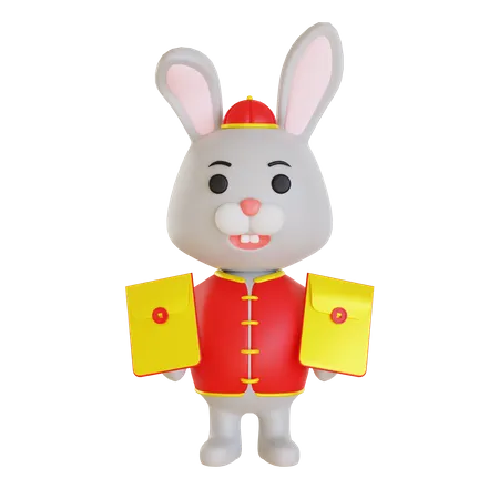 Lunar Rabbit Holding Angpao  3D Illustration