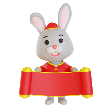 Lunar Rabbit Holding Chinese Scroll  3D Illustration