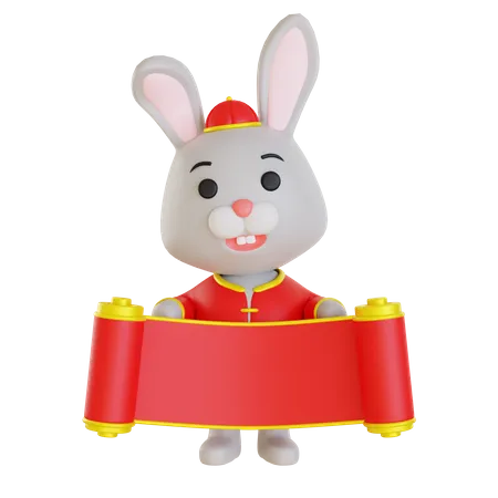 Lunar Rabbit Holding Chinese Scroll  3D Illustration