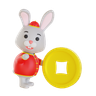 3d lunar rabbit pushing chinese coin illustration