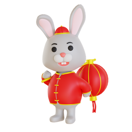 Lunar Rabbit With Lantern  3D Illustration