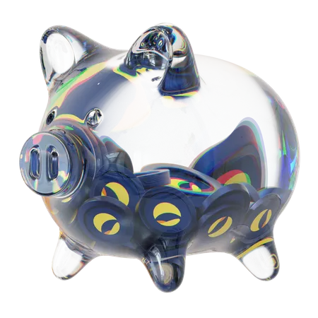 Lunc Clear Glass Piggy Bank With Decreasing Piles Of Crypto Coins  3D Icon