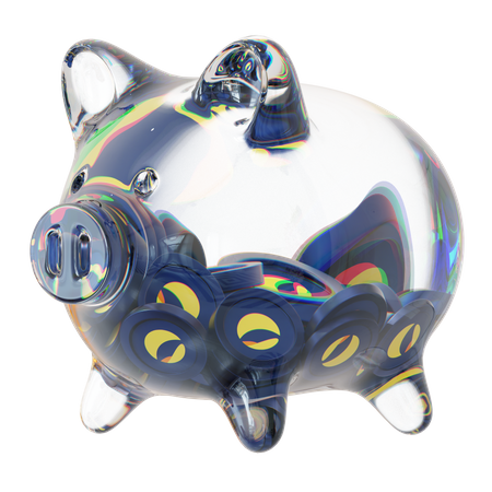 Lunc – Sparschwein aus klarem Glas mit abnehmendem Stapel an Kryptomünzen  3D Icon