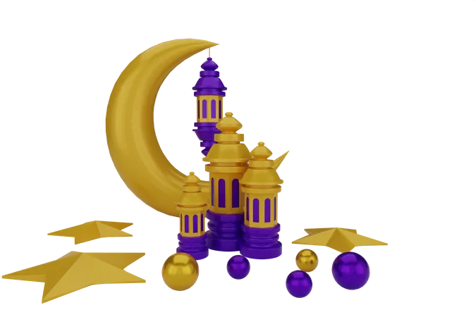 Rendu 3 D Salutations Islamiques Du Ramadan Ornements 3 D Et Podiums Islamiques Illustration 3D Illustration