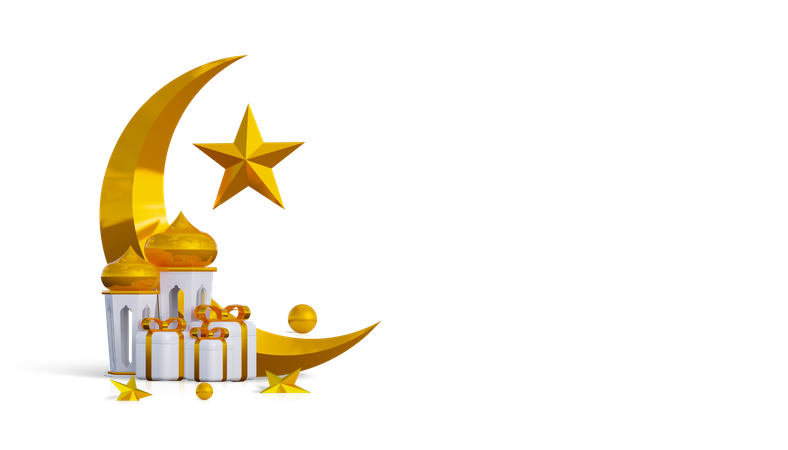 Lune et lanterne avec coffret cadeau  3D Icon