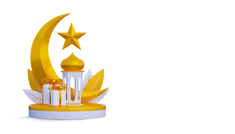 Lune et ornement ramadhan  3D Illustration