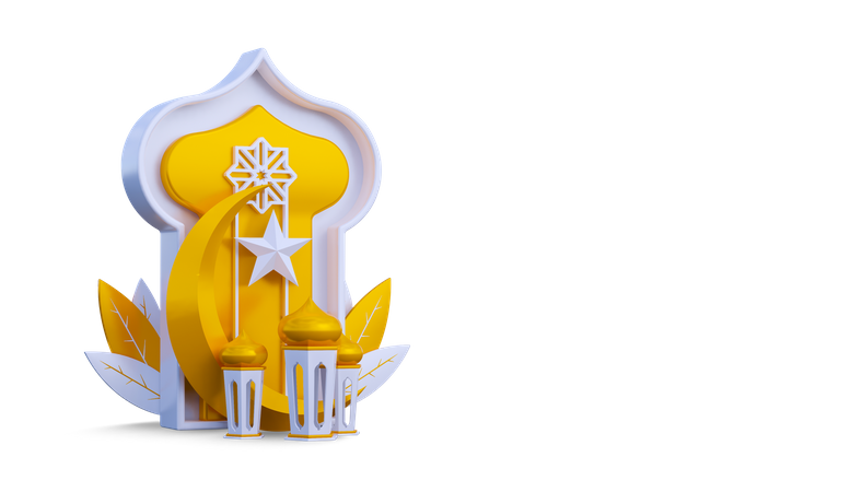 Lune et ornement ramadhan  3D Illustration