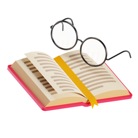 Lunettes de nerd et un livre de bibliothèque pour lire  3D Icon