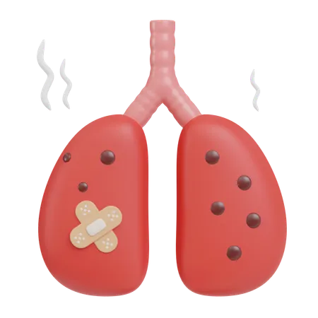 包帯と煙の付いた肺、肺の健康の概念 3 D アイコン麻薬イラスト 3D Icon