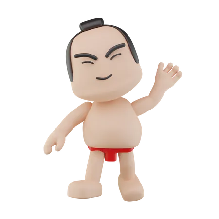 Lutteur de sumo japonais disant bonjour  3D Illustration