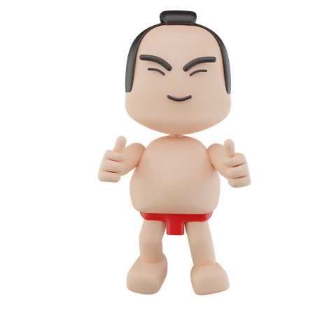 Lutteur de sumo japonais montrant les pouces vers le haut  3D Illustration