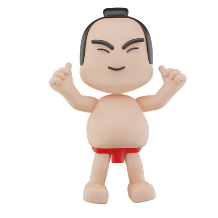 Lutteur de sumo japonais montrant les pouces vers le haut  3D Illustration