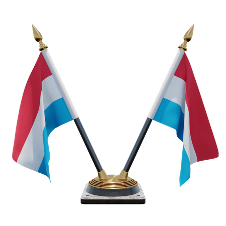 Luxembourg Double Desk Flag Stand  3D Flag