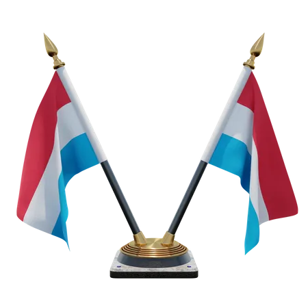 Luxembourg Double Desk Flag Stand  3D Flag