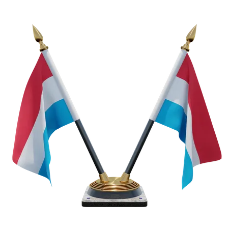 Luxembourg Double Desk Flag Stand 3D Illustration