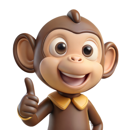 Macaco animado com o polegar para cima  3D Icon