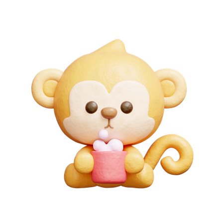 Macaco fofo tomando café  3D Icon