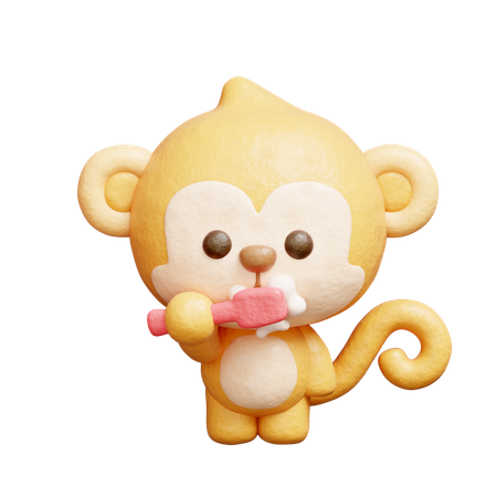 Macaco fofo escovando os dentes  3D Icon