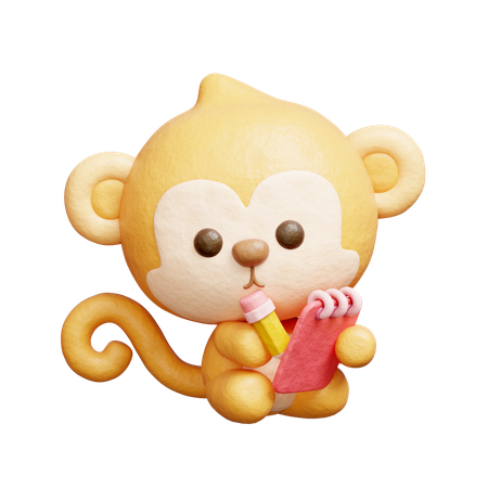 Macaco fofo escrevendo um diário  3D Icon