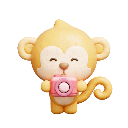 Macaco fofo segurando câmera  3D Icon