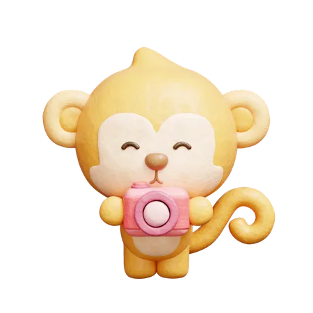 Macaco fofo segurando câmera  3D Icon