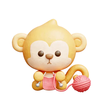 Macaco fofo tricotando  3D Icon