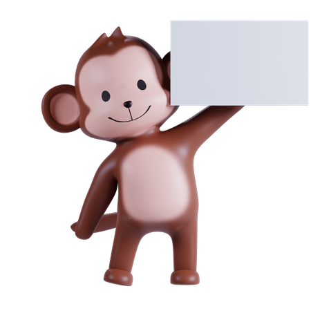 Macaco segurando papel branco  3D Illustration