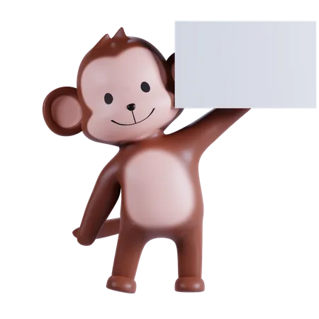 Macaco segurando papel branco  3D Illustration
