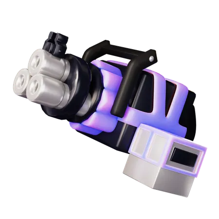 Cute Cartoon Machine Gun Weapon In Black And Purple Tone Police Bandit And Military Weapon Defense Help Option Against Enemy Aggressor Anti Terrorism Action 3D Icon