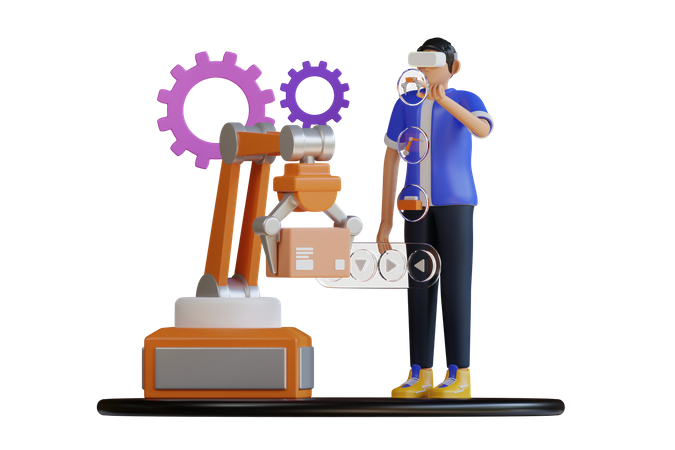 Machine Operating With VR Technologies  3D Icon