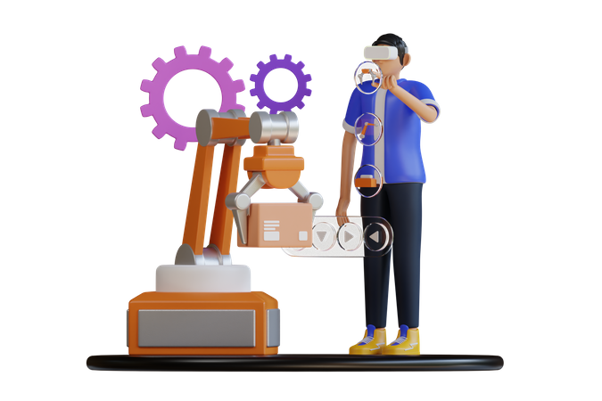 Machine Operating With VR Technologies 3D Illustration