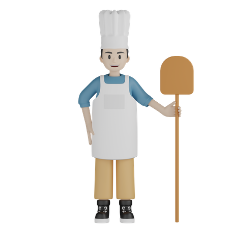 Cozinheiro masculino em pé e segurando uma pá  3D Illustration