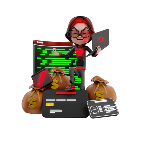 Hacker masculino hackeando roubando informações financeiras  3D Illustration