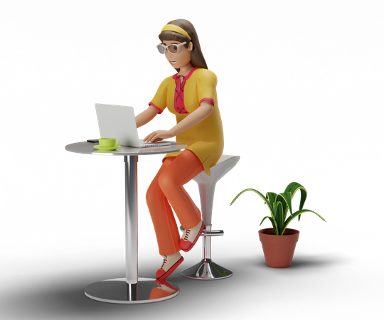 Mädchen arbeitet am Laptop  3D Illustration
