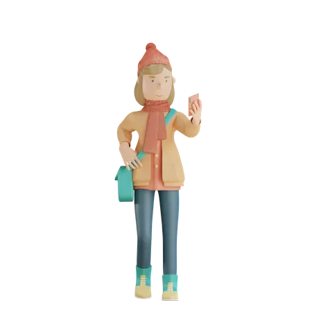 Mädchen mit Telefon  3D Illustration