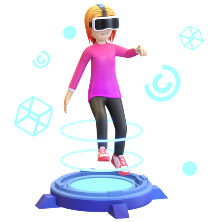 Mädchen benutzt Virtual-Reality-Gerät  3D Illustration