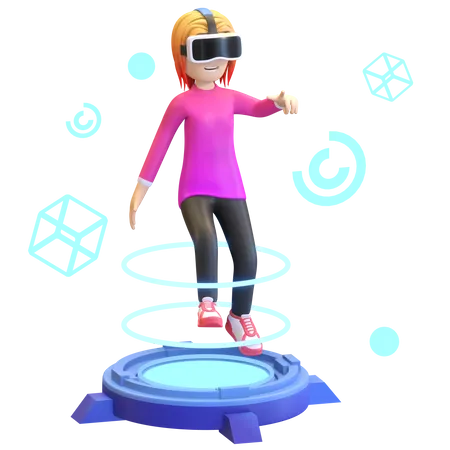 Madchen Mit Virtual Reality Headset Und Interaktion In Metaverse Illustration 3 D Rendering 3D Illustration