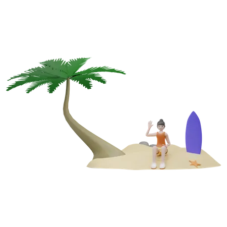 Sommer Weibliche Figur Strand 3D Illustration