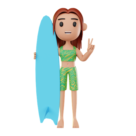 Mädchen entspannt sich am Strand beim Surfen  3D Illustration